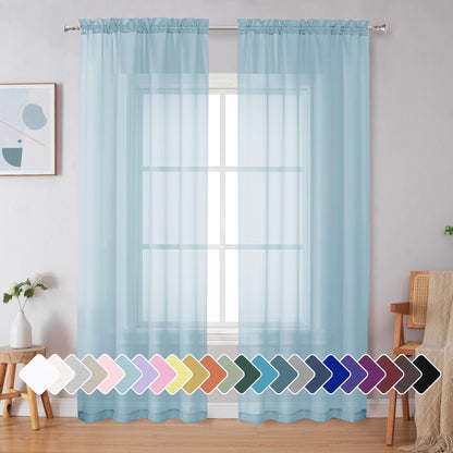 Simplebrand Black Sheer Curtains 84 Inches Long 2 Panels for Living Room