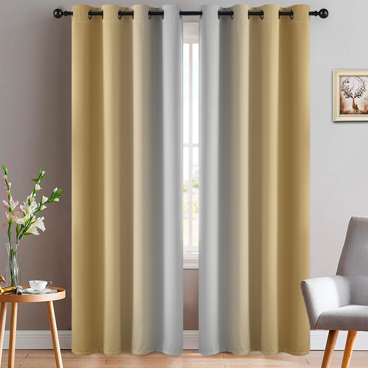 Yakamok Ombre Curtains Blue and Greyish White for Living Room,52Wx84L