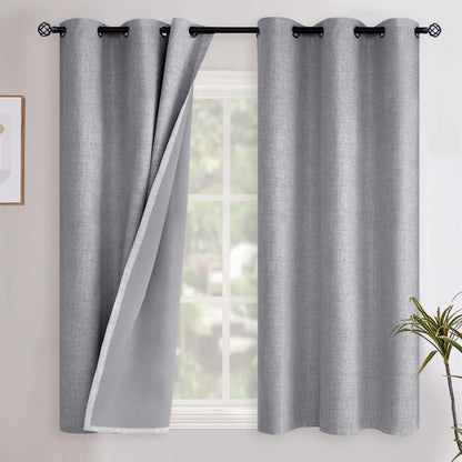 YoungsTex Linen Blackout Curtains 63 Inch Length Bedroom Beige Darkening