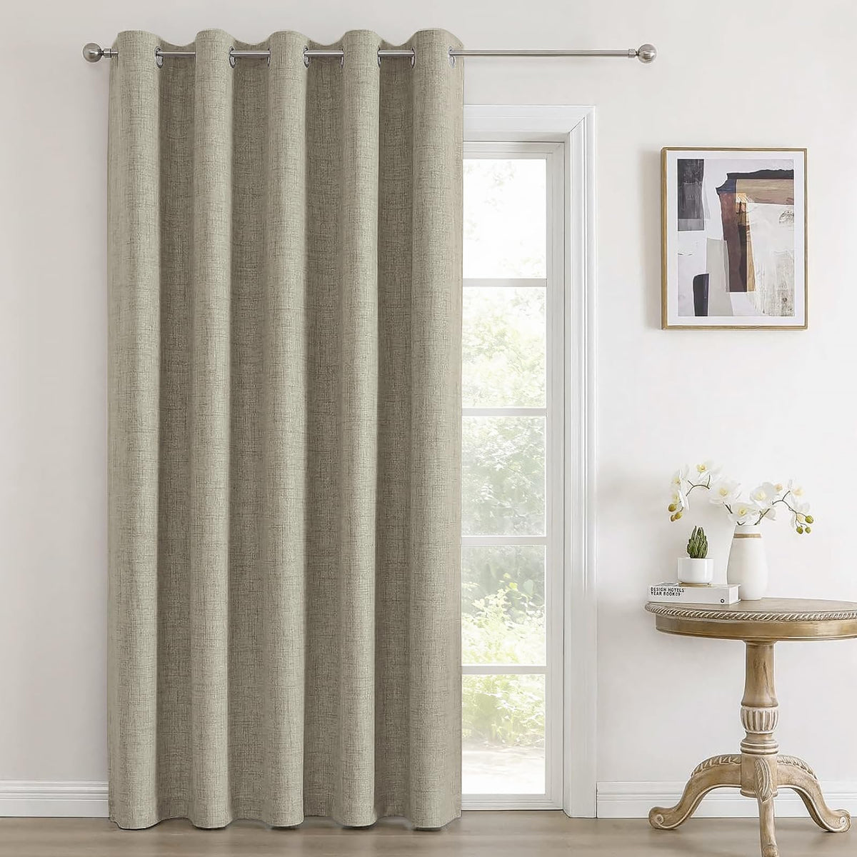 Joydeco 100% Blackout Curtains 63 Inch Length 2 Panels, Greyish White