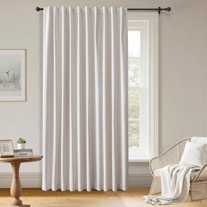 100% Blackout Curtains 84 inch Length Faux Linen (W52 x L84, Beige)