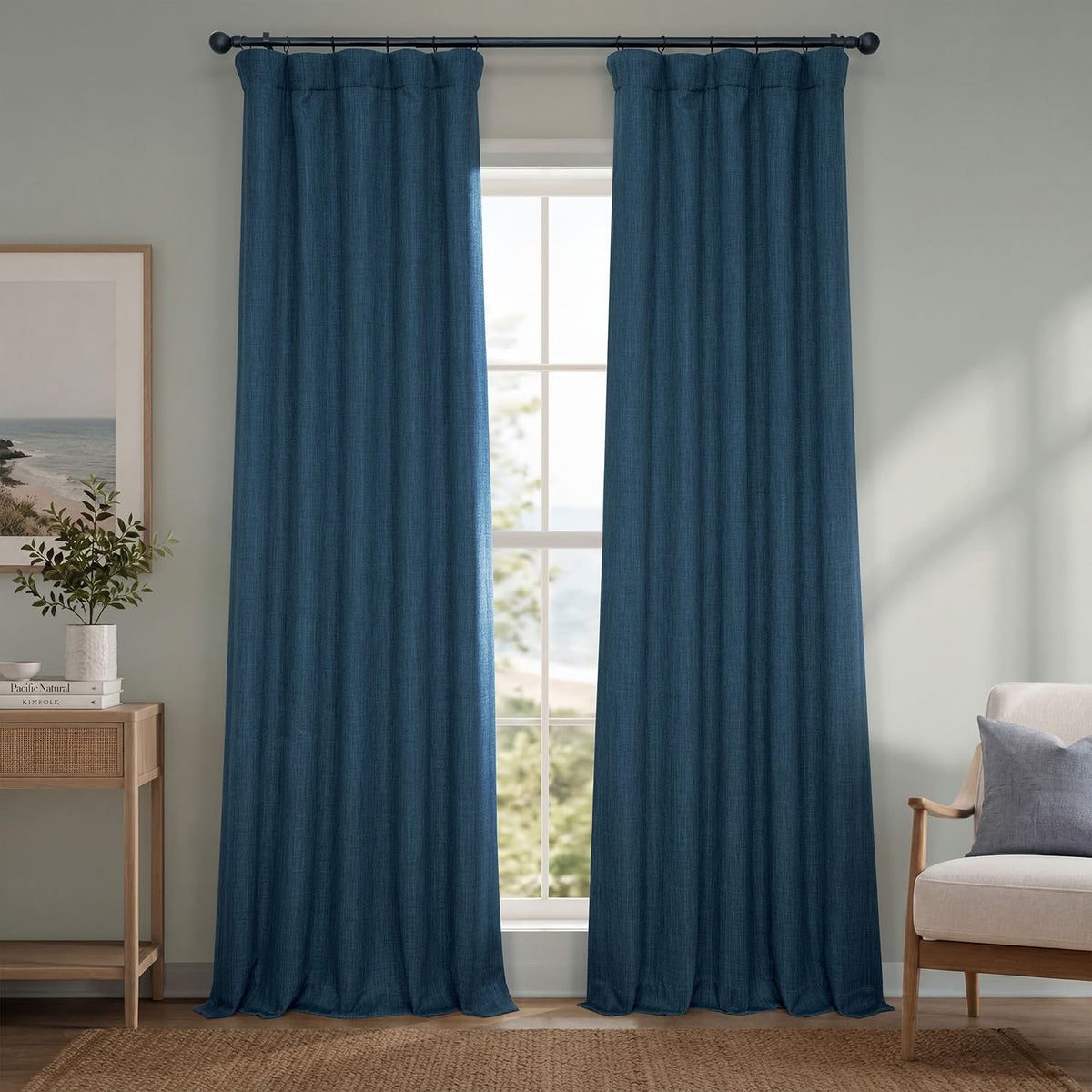 Faux Linen Curtains for Living Room (1 Panel) - 50W X 108L, Birch Taupe