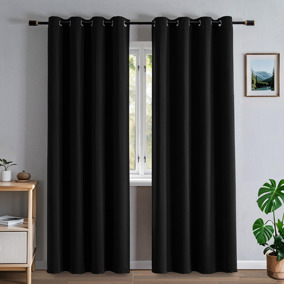 100% Blackout Curtains 84 inch Length Faux Linen (W52 x L84, Beige)