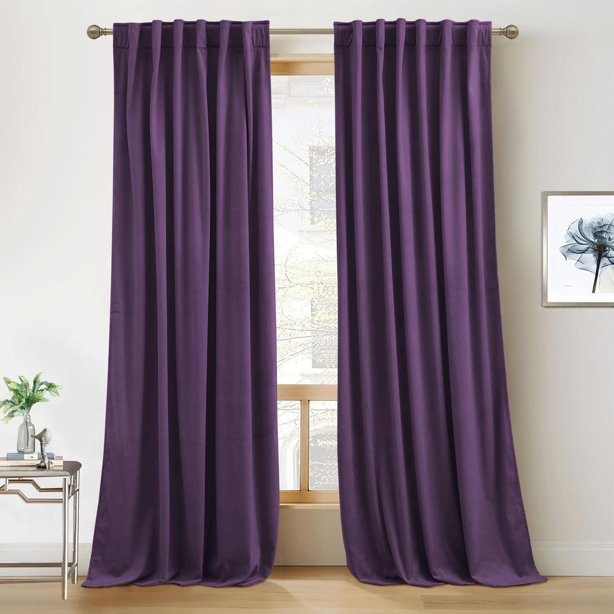 RYB HOME Blue Velvet Blackout Curtains for 84 inches Bedroom Living Room