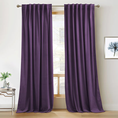 RYB HOME Blue Velvet Blackout Curtains for 84 inches Bedroom Living Room