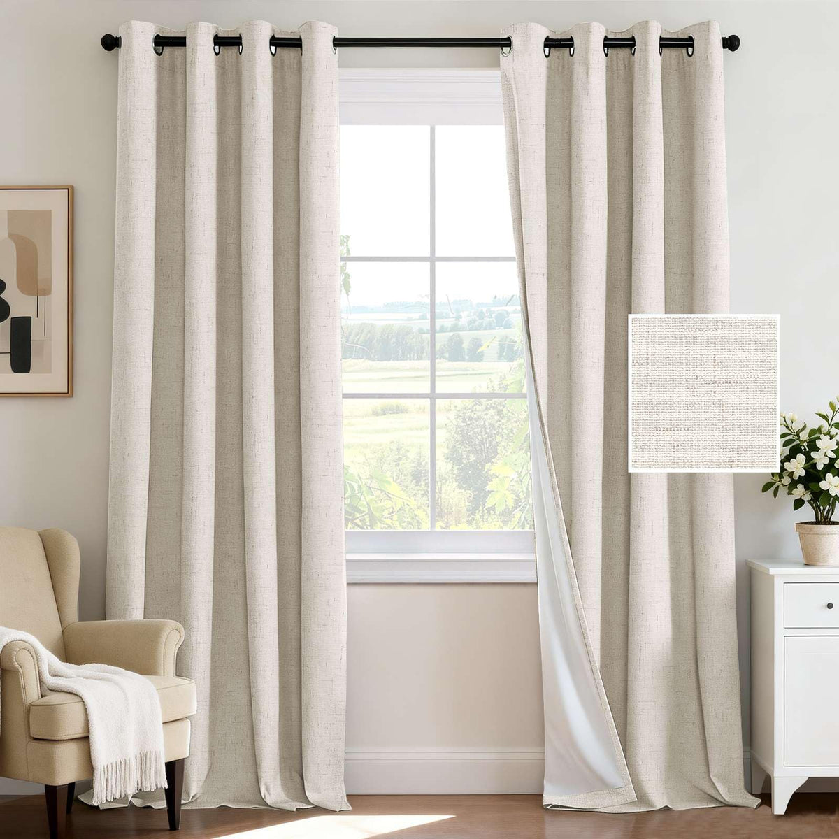 H.VERSAILTEX 100% Blackout Curtains for Bedroom 84 Inches Long Grommet Linen Face Full Light Blocking Curtain Drapes for Living Room Thermal Linen Look Curtains 2 Panels Set, 52" W x 84" L, Navy