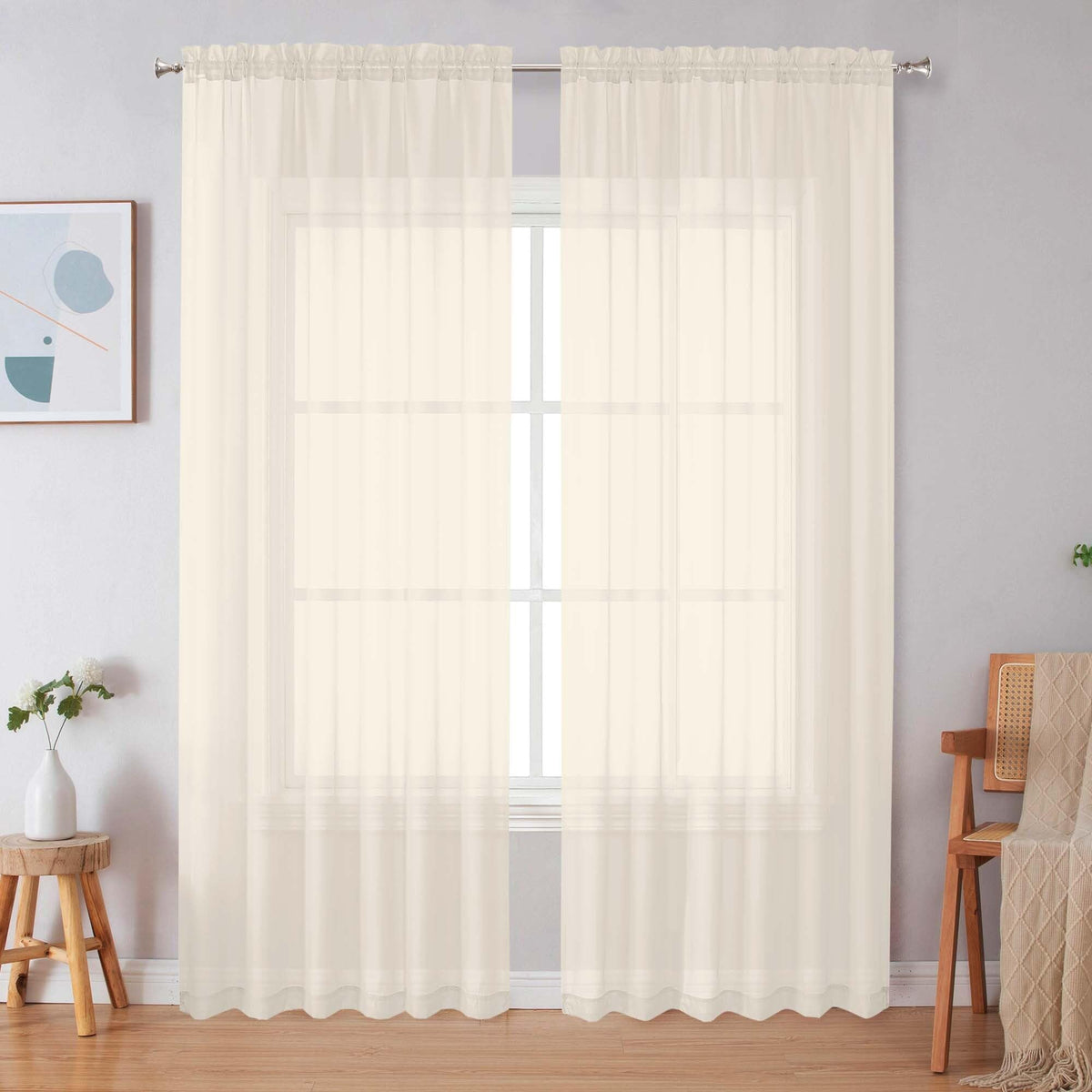 Simplebrand Black Sheer Curtains 84 Inches Long 2 Panels for Living Room