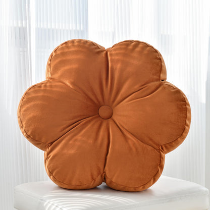 Flower Shaped Round Throw Pillow, Decorative Seat Cushion, 15", Ivory White