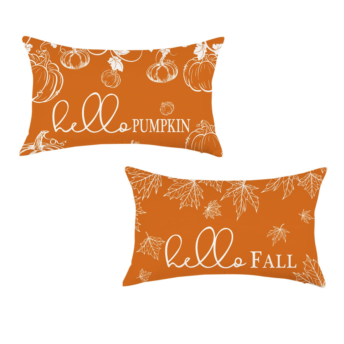 ONWAY Fall Throw Pillow Covers 12x20 Set of 2 Hello Fall Pumpkin Orange