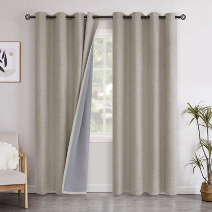 YoungsTex Linen Blackout Curtains 63 Inch Length Bedroom Beige Darkening
