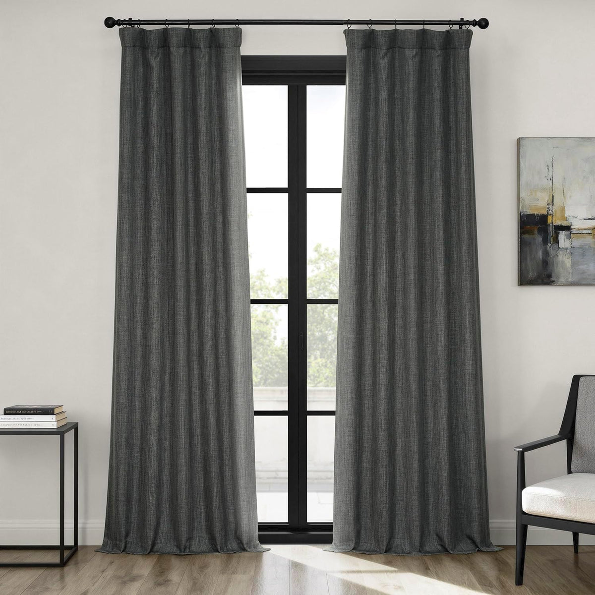Faux Linen Curtains for Living Room (1 Panel) - 50W X 108L, Birch Taupe