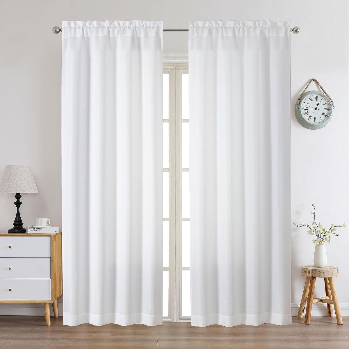 Chyhomenyc White Curtains 84 Inch Length 2 Panels 40Wx84L inches