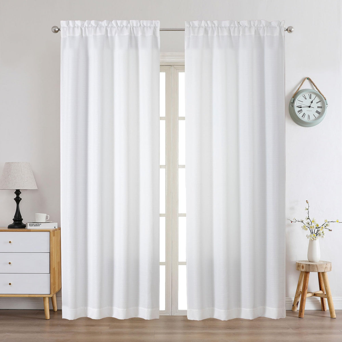 Chyhomenyc White Curtains 84 Inch Length 2 Panels 40Wx84L inches