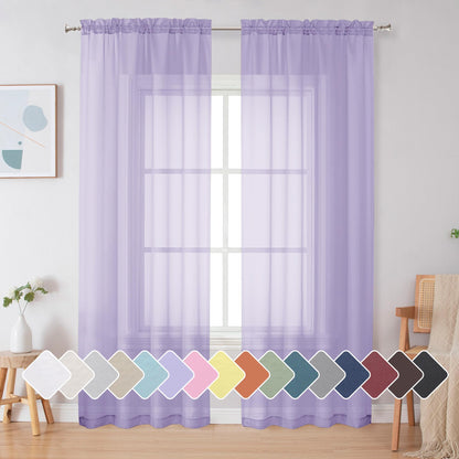Simplebrand Black Sheer Curtains 84 Inches Long 2 Panels for Living Room