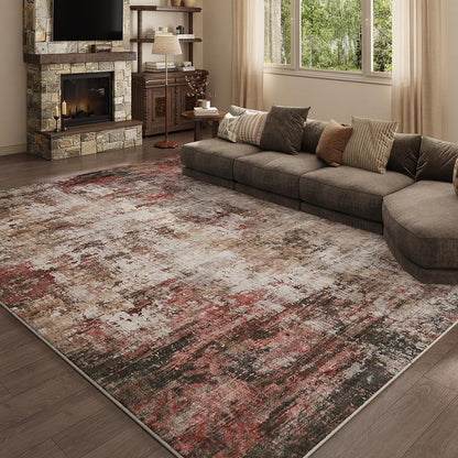 8x10 Pink Gray Washable Area Rug for Living Room, Vintage Print