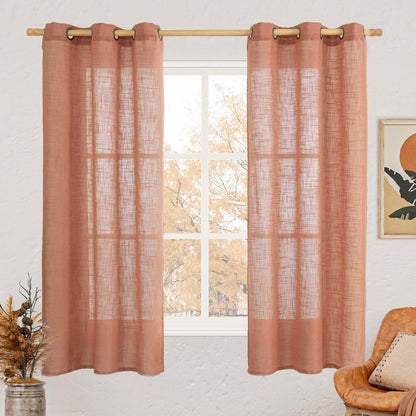 LAMIT Cream Ivory Linen Semi Sheer Curtains 84 inch Length for Bedroom