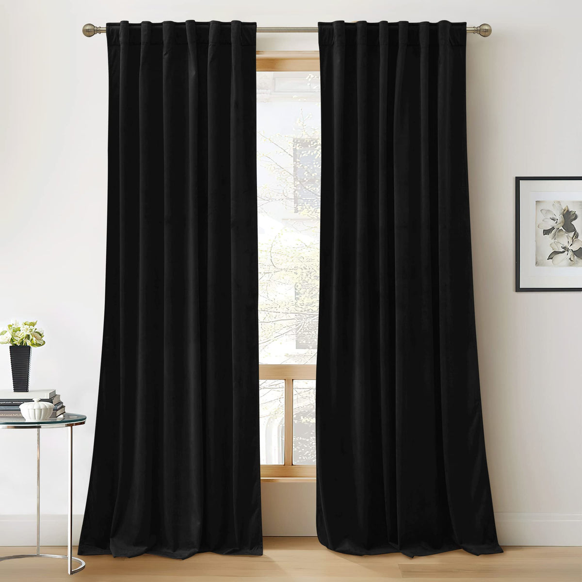 RYB HOME Blue Velvet Blackout Curtains for 84 inches Bedroom Living Room