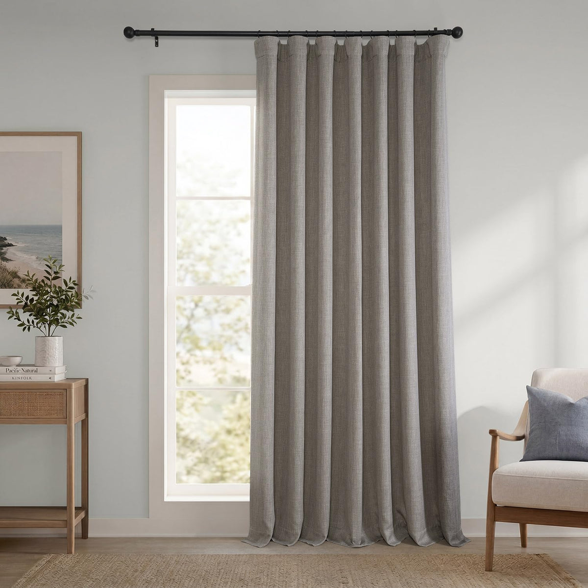 Faux Linen Curtains for Living Room (1 Panel) - 50W X 108L, Birch Taupe