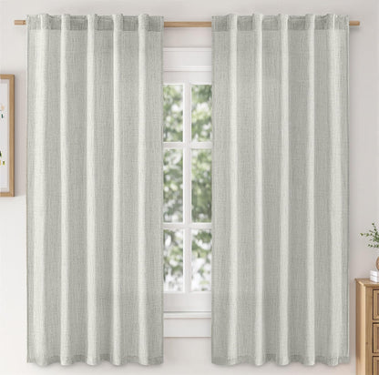 MIULEE Faux Linen Curtains 84 Inch Length 2 Panels Natural Semi Sheer Curtain with Back Tab Rod Pocket, Light Filtering Window Privacy Burlap Drapes for Living Room Bedroom 42W x 84L Linen