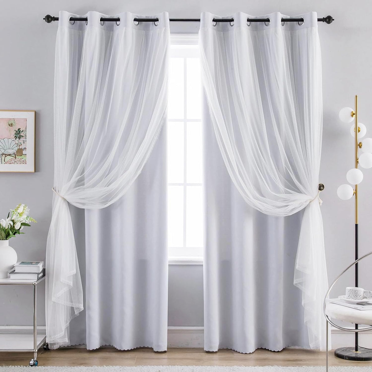 Anytime Double Layer Blackout Curtains 2 Panels，52Wx84L，Greyish White