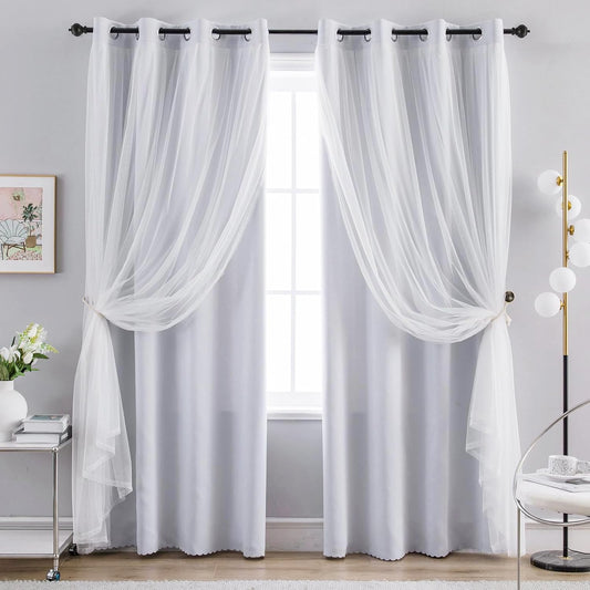 Anytime Double Layer Blackout Curtains 2 Panels，52Wx84L，Greyish White