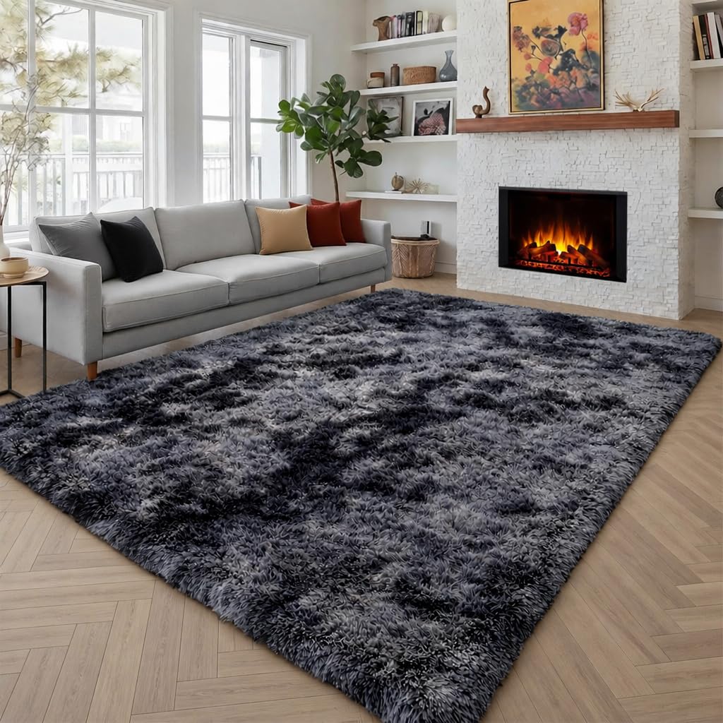Fluffy Grey Rug for Bedroom 4x6, Modern Area Rugs for Kids Room Living Room