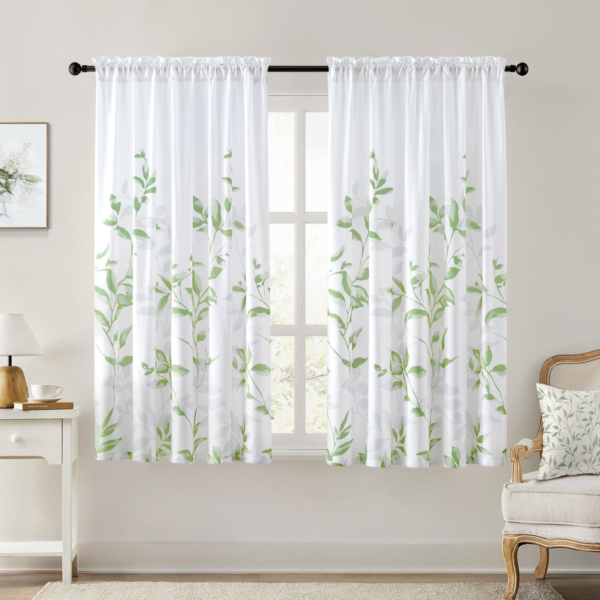 HOMEIDEAS Light Grey and White Privacy Sheer Curtains, 52X63 Inch, 2 Panels