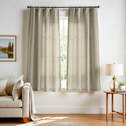jinchan Linen Curtains Light Filtering Back Tab 50x96 Inch 2 Panels Beige