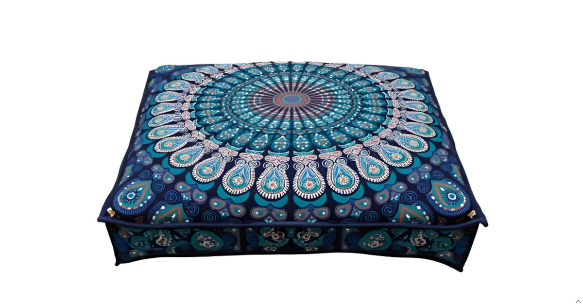24" Black Gold Flower Mandala Barmeri Large Floor Pillow Cover Cushion Meditation Seating Ottoman Throw Cover Hippie Decorative Zipped Bohemian Pouf Ottoman Pom Pom Cases 24 " square
