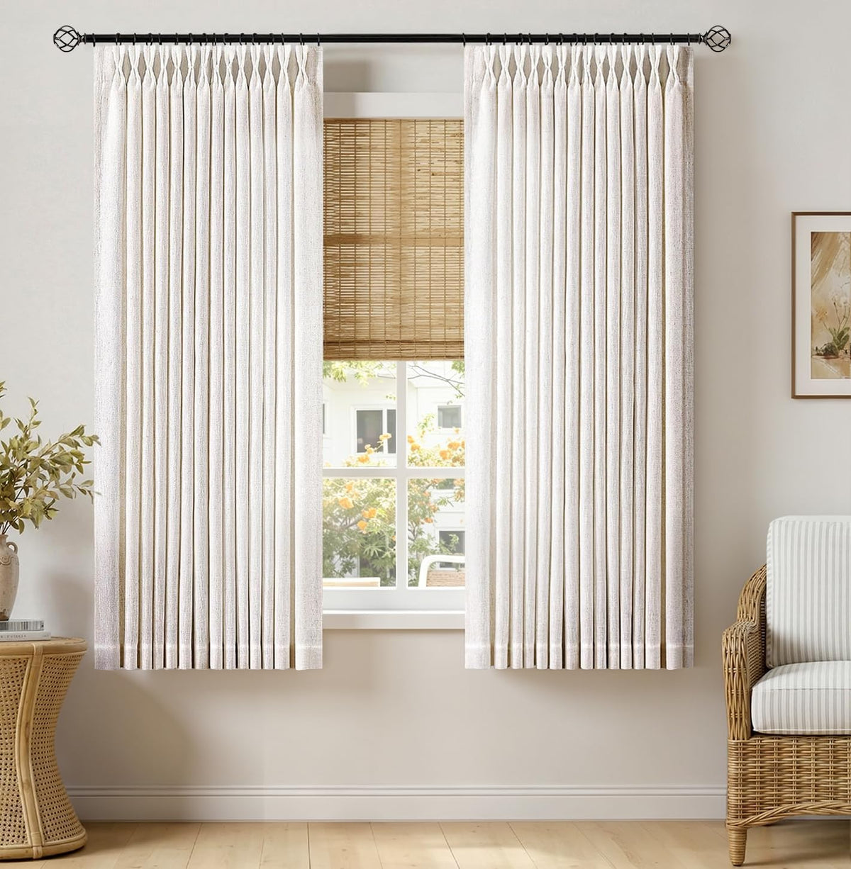 MIULEE Pinch Pleated Linen Curtains 90 Inches Long 2 Panels Natural