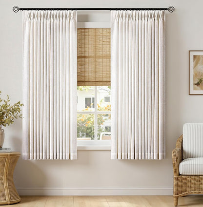 MIULEE Pinch Pleated Linen Curtains 90 Inches Long 2 Panels Natural