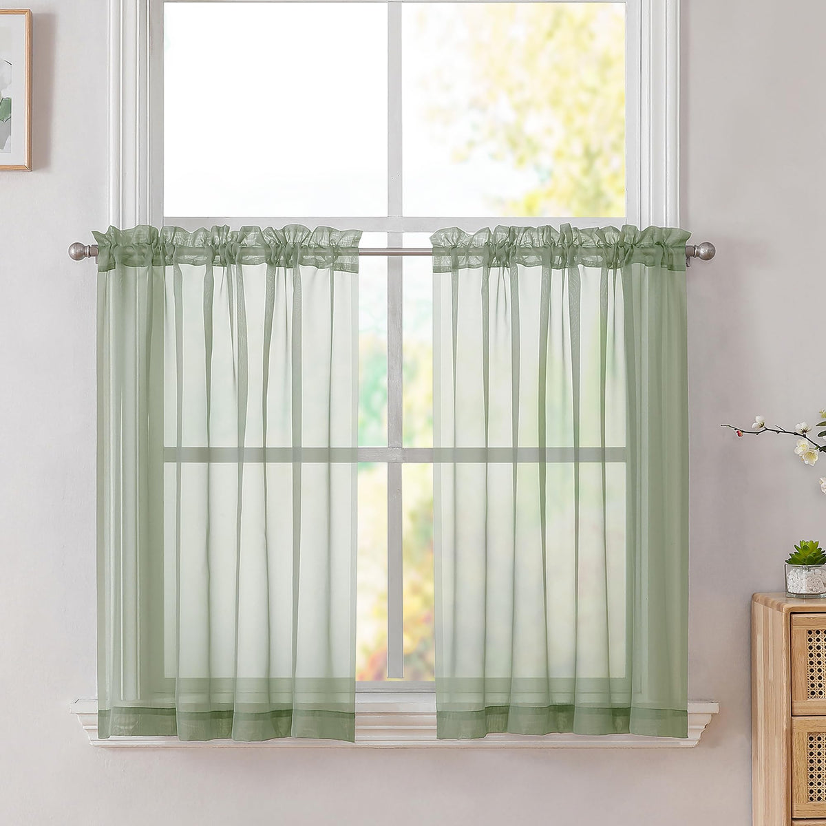 Simplebrand Black Sheer Curtains 84 Inches Long 2 Panels for Living Room