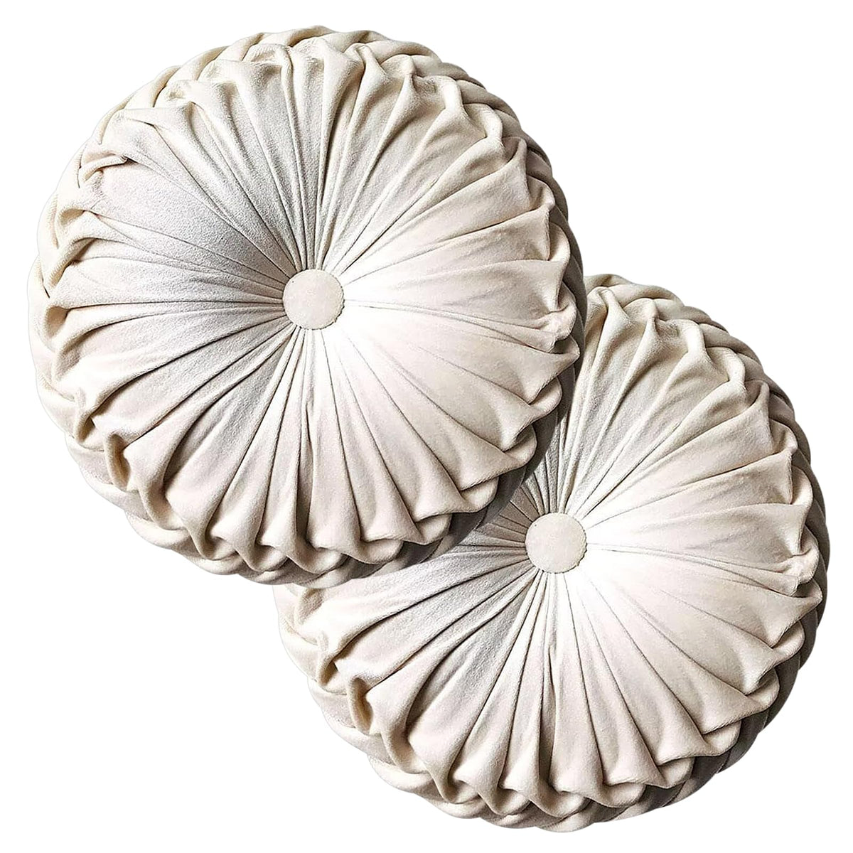 Teieas Round Throw Pillow Velvet Pleated Round Pillow Cushion Light Blue