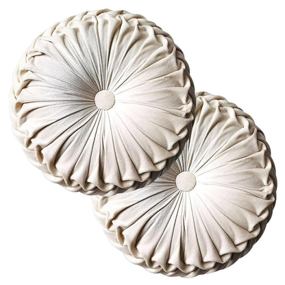 Teieas Round Throw Pillow Velvet Pleated Round Pillow Cushion Light Blue