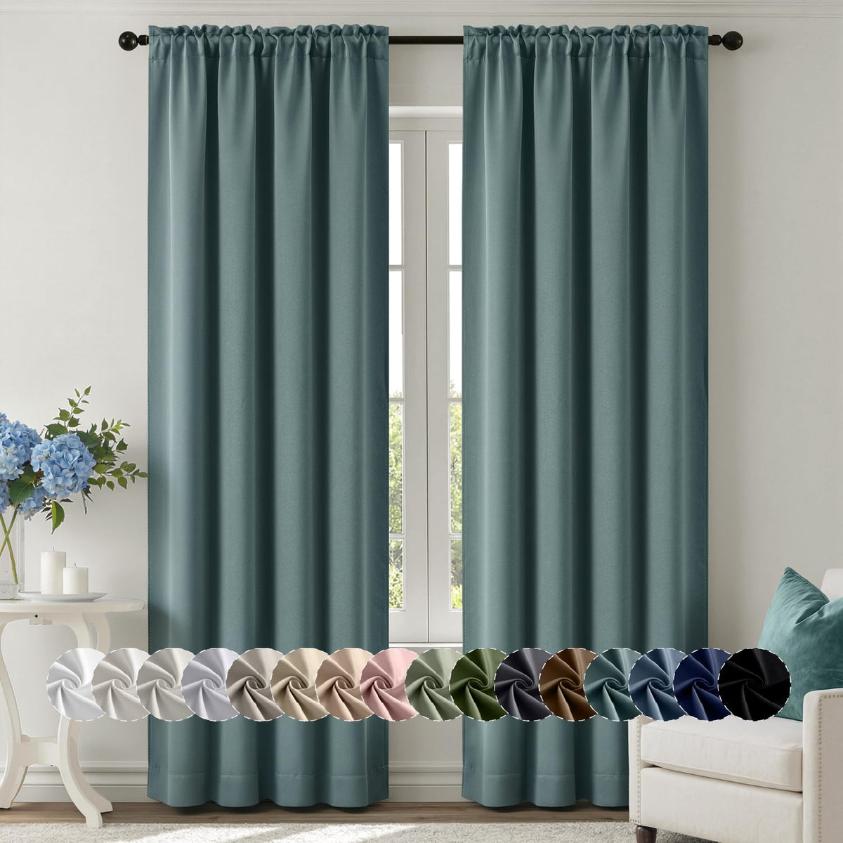 MIULEE Stone Blue Blackout Curtains for Bedroom Living Room 40"x63" 2 Panel