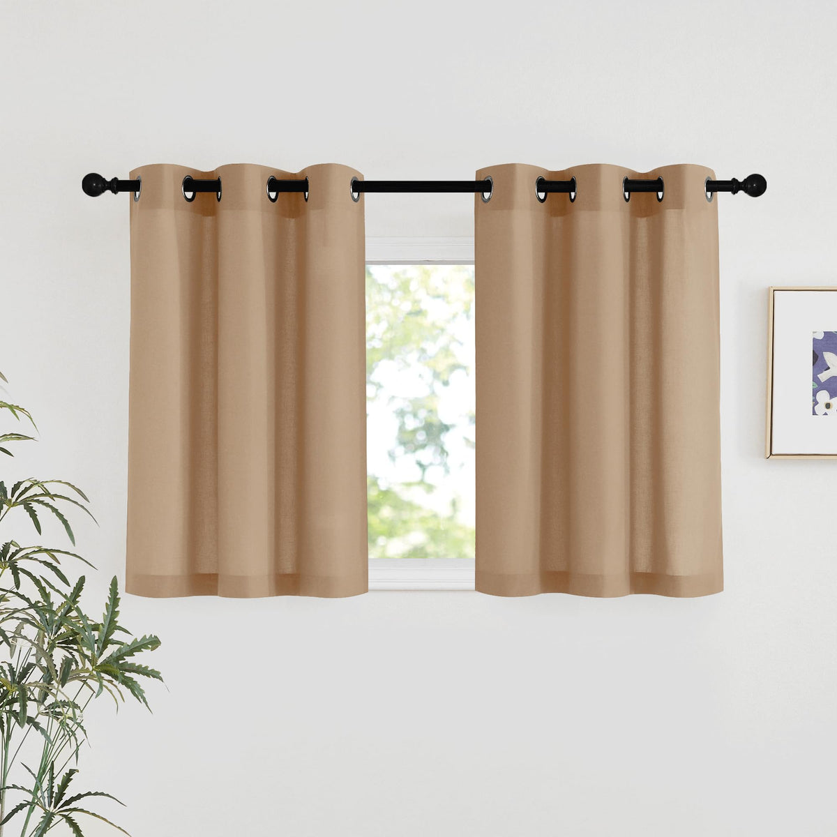 NICETOWN Natural Linen Curtains 84 inch Long 2 Panels Set, Grommet Top Thick Linen Burlap Semi Sheer Vertical Drapes Privacy Assured with Light Filtering for Bedroom/Living Room, W55 x L84