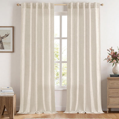MIULEE Faux Linen Curtains 84 Inch Length 2 Panels Natural Semi Sheer Curtain with Back Tab Rod Pocket, Light Filtering Window Privacy Burlap Drapes for Living Room Bedroom 42W x 84L Linen