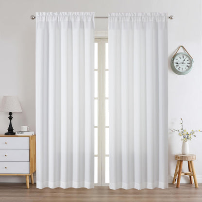 Chyhomenyc White Curtains 45 Inch Length 2 Panels, Faux Linen Textured