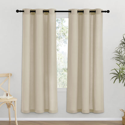 NICETOWN Natural Linen Curtains 84 inch Long 2 Panels Set, Grommet Top Thick Linen Burlap Semi Sheer Vertical Drapes Privacy Assured with Light Filtering for Bedroom/Living Room, W55 x L84