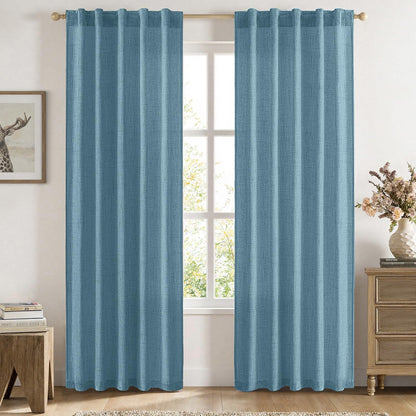 MIULEE Faux Linen Curtains 84 Inch Length 2 Panels Natural Semi Sheer Curtain with Back Tab Rod Pocket, Light Filtering Window Privacy Burlap Drapes for Living Room Bedroom 42W x 84L Linen