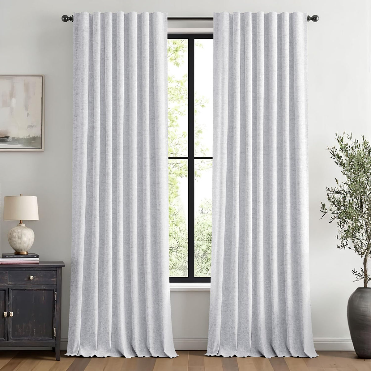 MIULEE 100% Blackout Linen Curtains for Bedroom 42 x 84 Inch Ivory 2 Panels