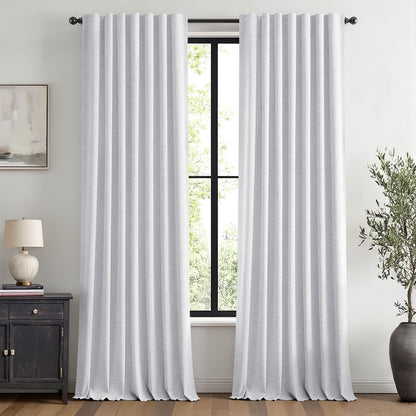 MIULEE 100% Blackout Linen Curtains for Bedroom 42 x 84 Inch Ivory 2 Panels
