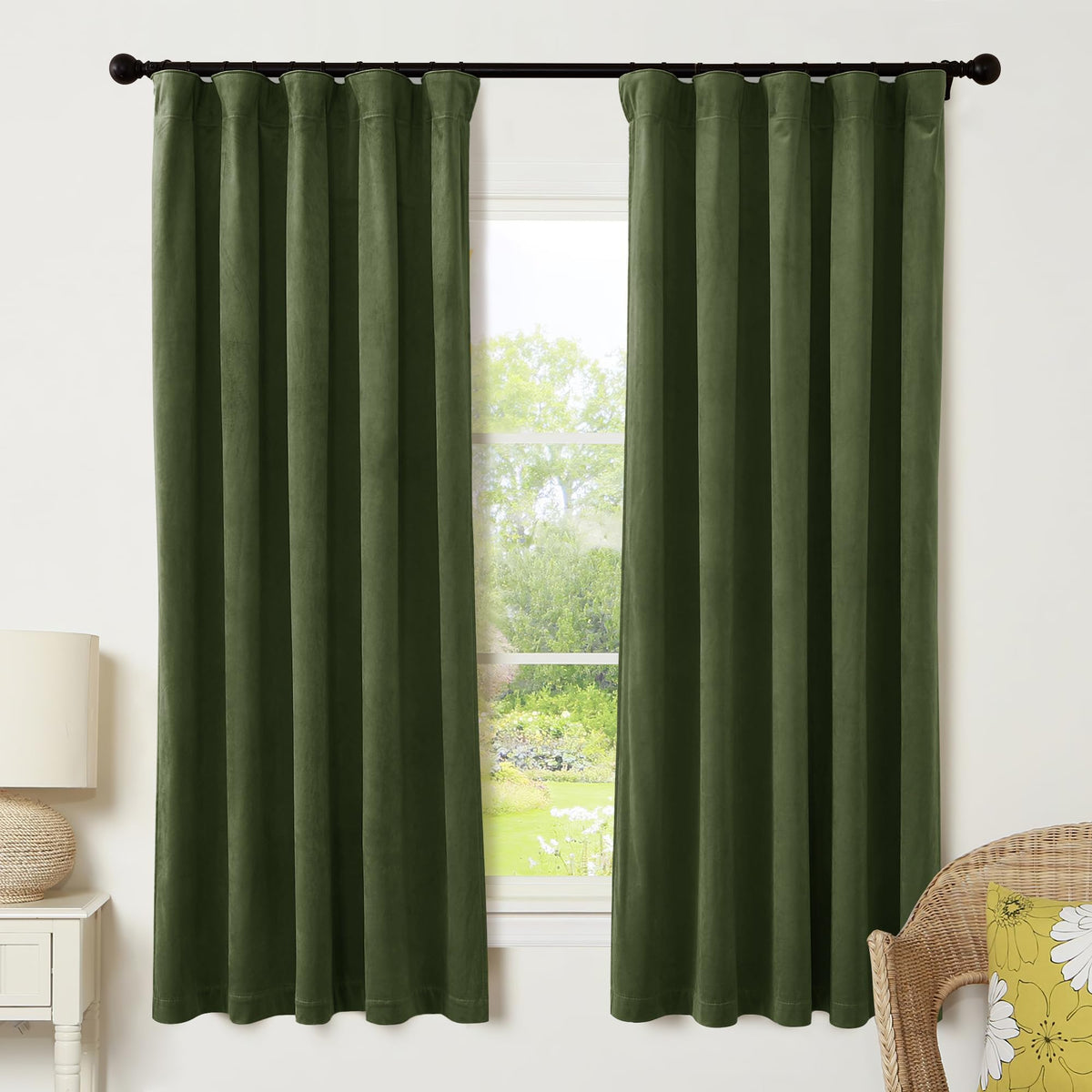 RYB HOME Sage Green Velvet Curtains 84 inches for Bedroom Living Room