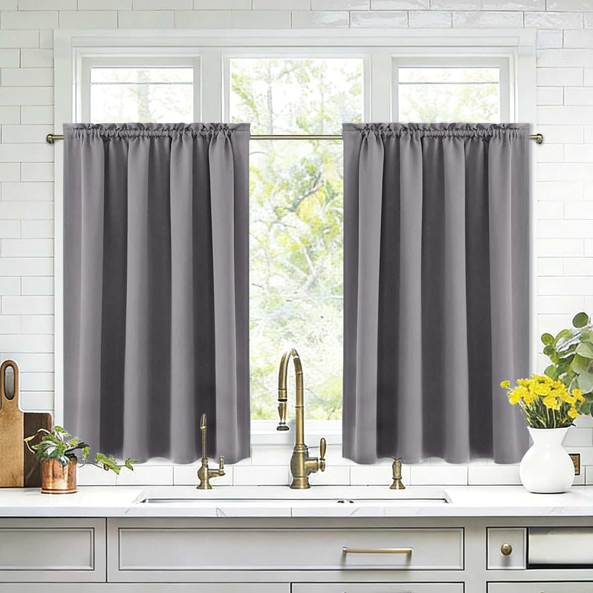 DWCN Blackout Curtains for Bedroom Living Room 42 x 63 Inch Long Black