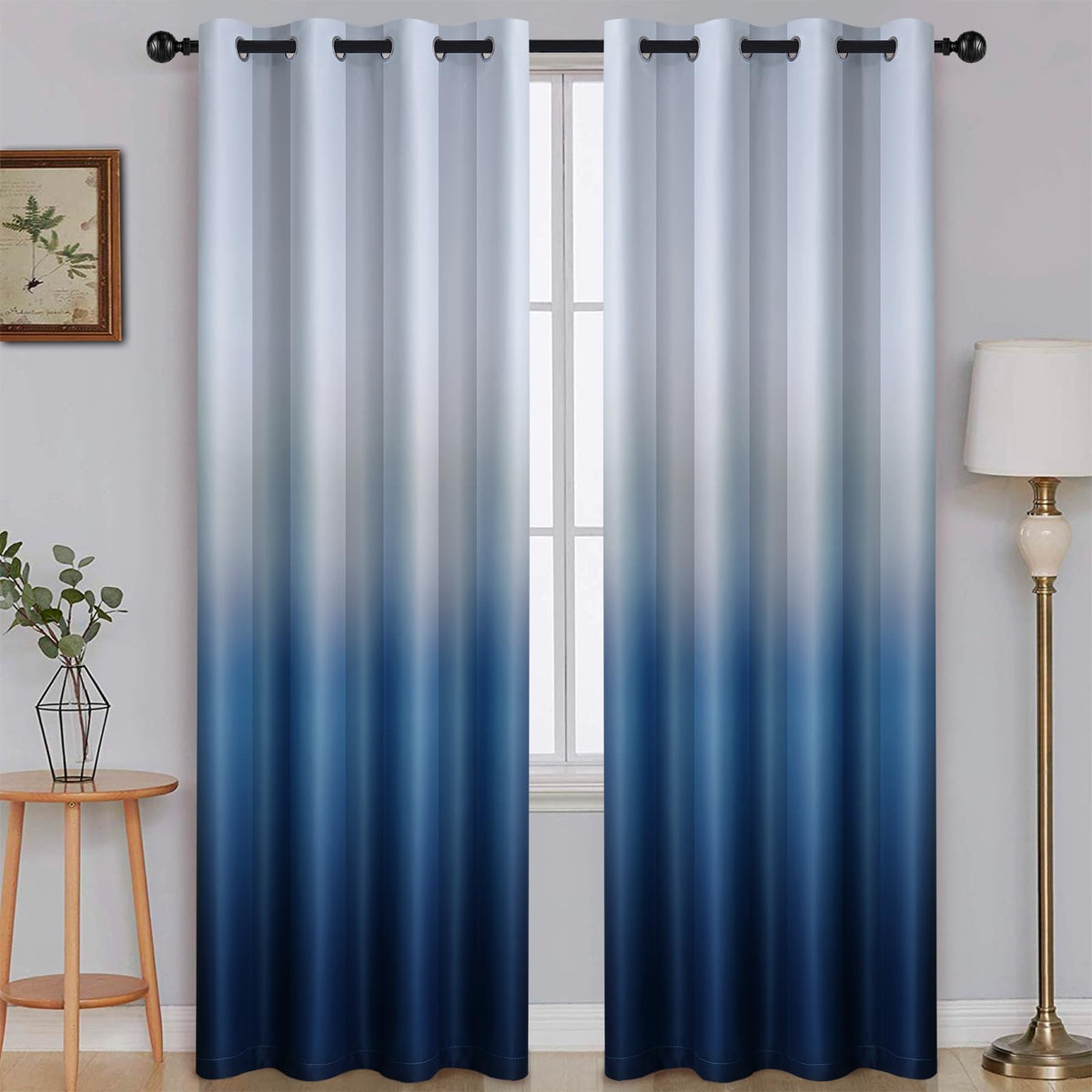 SimpleHome Ombre Black to Grey White Curtains for Living Room 52Wx84L