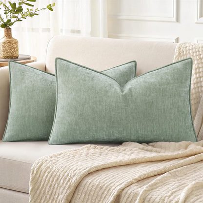 decorUhome Chenille Beige Velvet Throw Pillow Covers 18x18 Set of 2