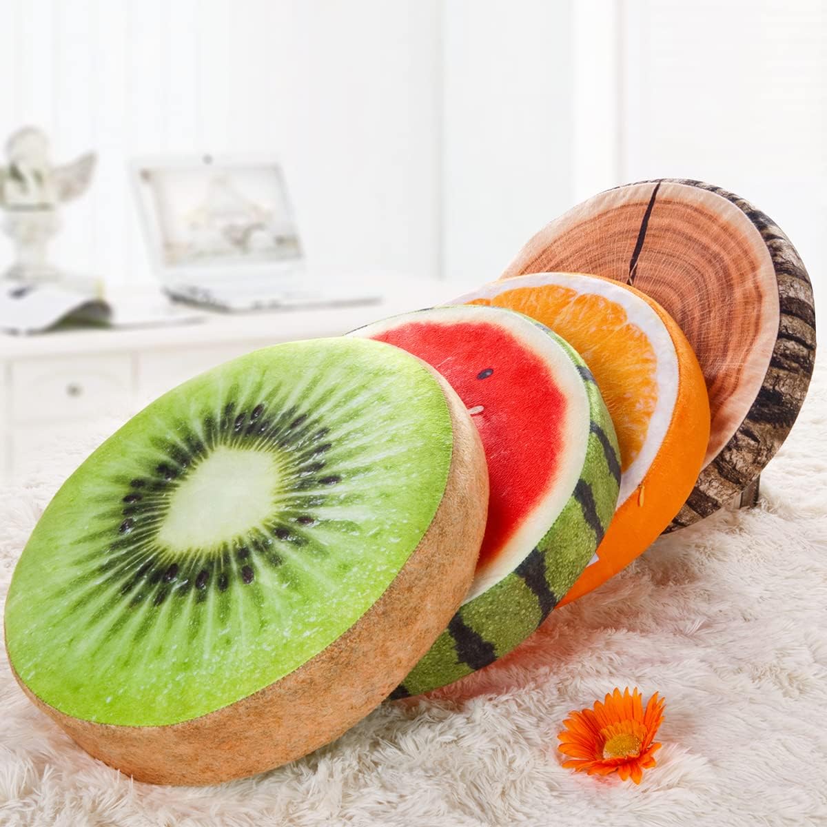 HYSEAS Round Throw Pillows 14 Inch Watermelon, 3D Print Decorative Plush Funny Fruit Stuffed Cushions Seat Pad for Couch, Chair, Floor, Sofa