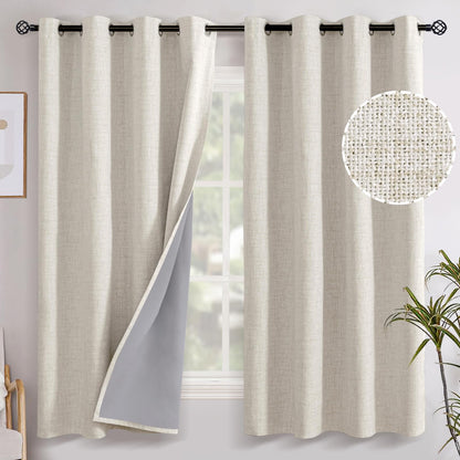 YoungsTex Linen Blackout Curtains 63 Inch Length Bedroom Beige Darkening