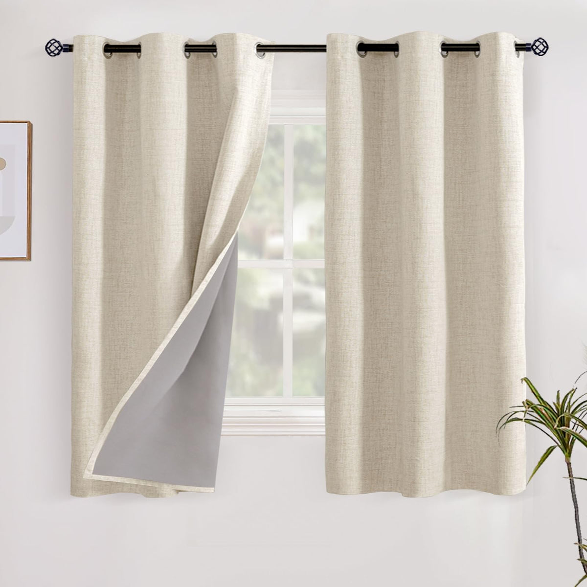 YoungsTex Linen Blackout Curtains 63 Inch Length Bedroom Beige Darkening