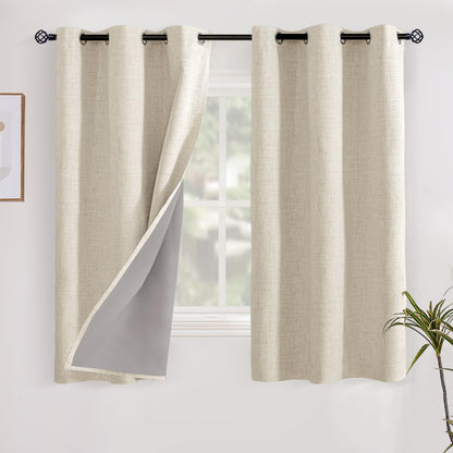 YoungsTex Linen Blackout Curtains 63 Inch Length Bedroom Beige Darkening